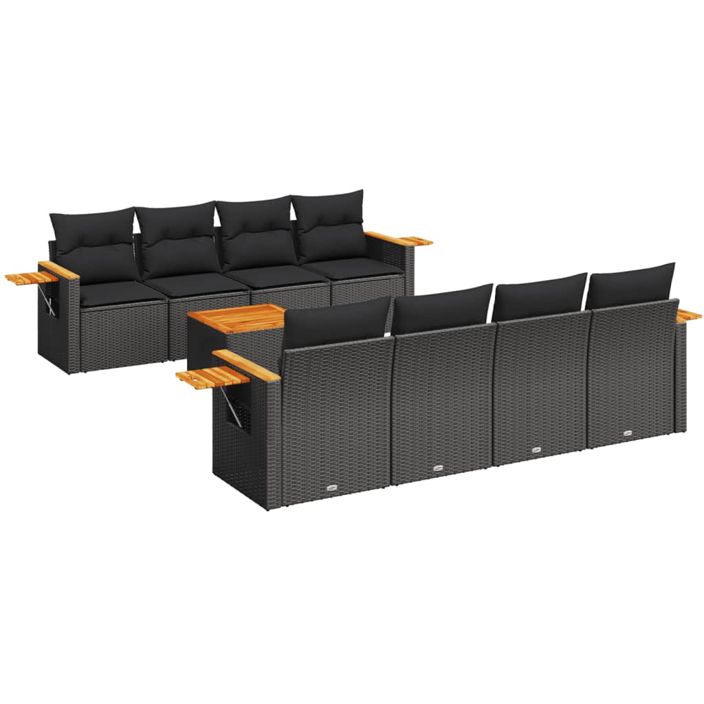 vidaXL Set mobilier de grădină cu perne, 9 piese, negru, poliratan vidaXL Set mobilier de grădină cu perne, 9 piese, negru, poliratan