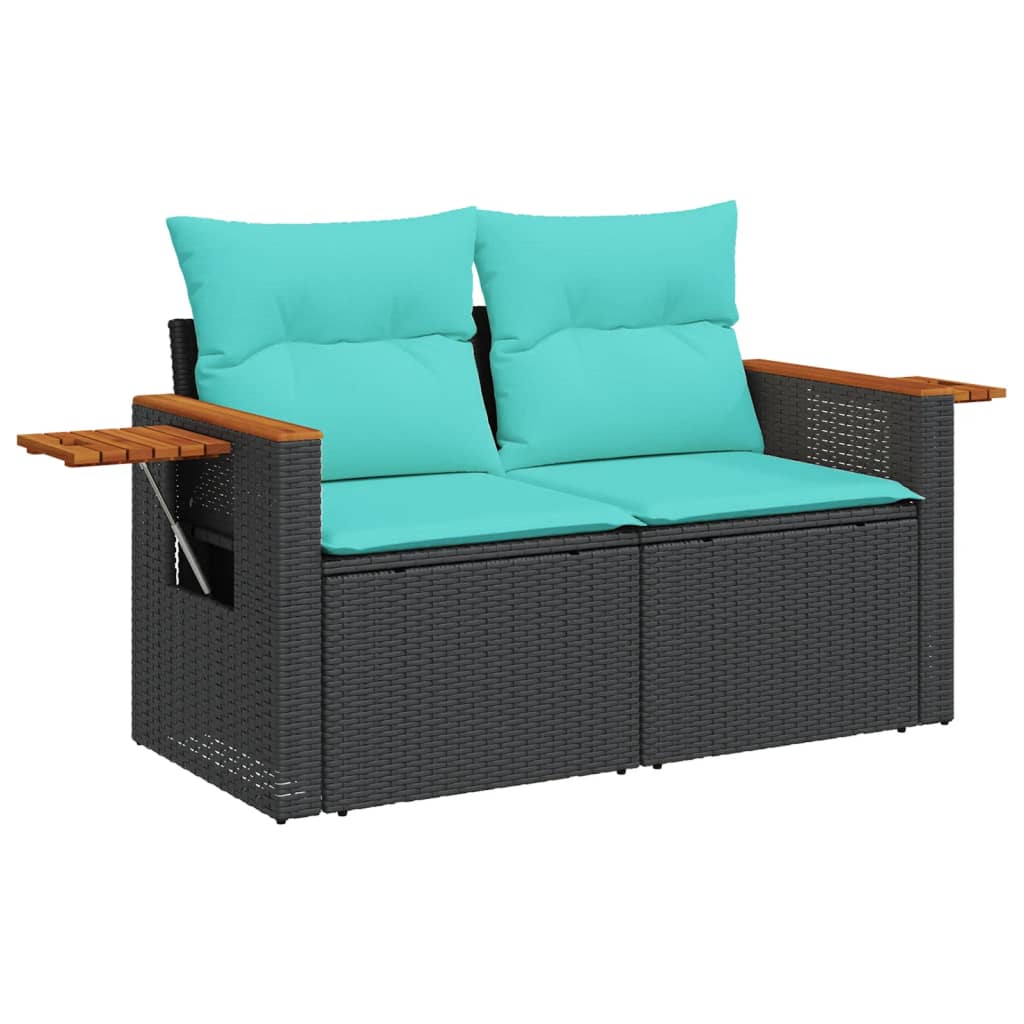 vidaXL Set mobilier de grădină cu perne, 9 piese, negru, poliratan
