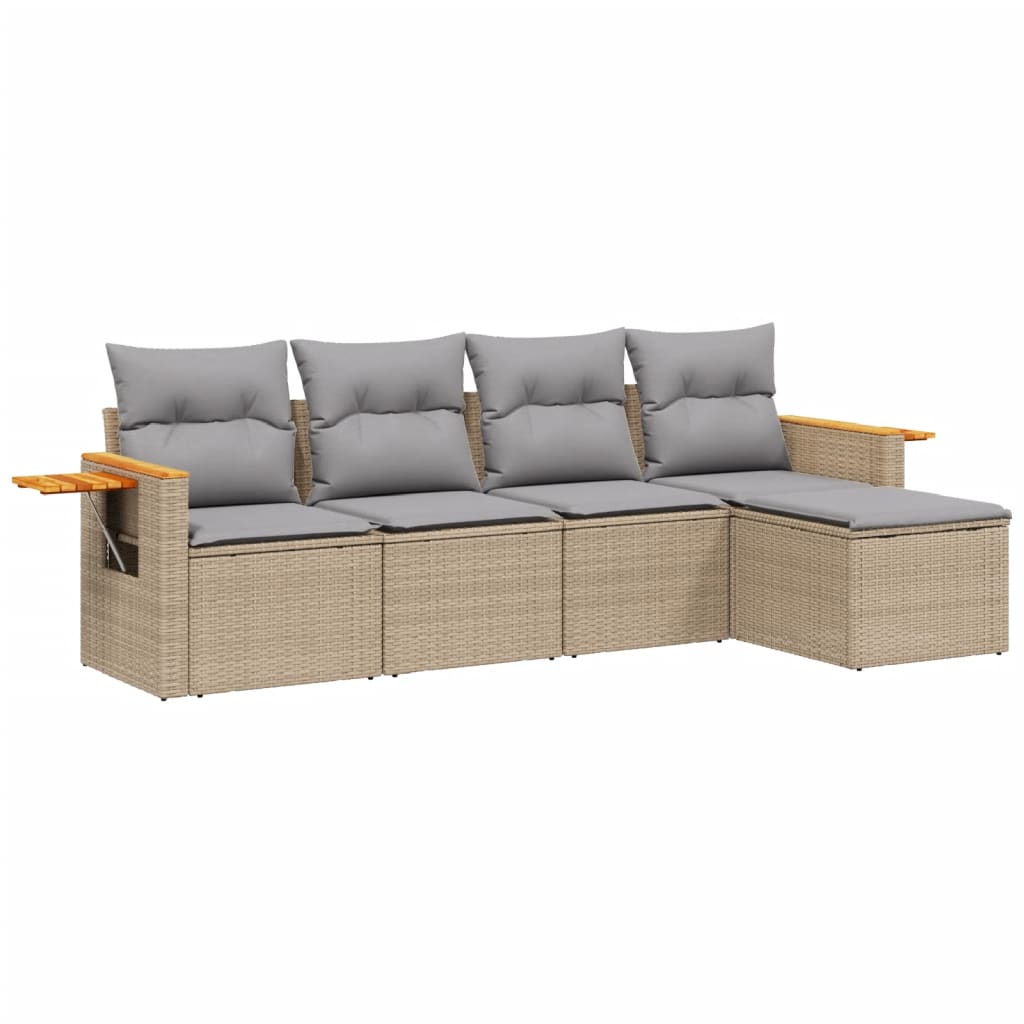 vidaXL Set canapele de grădină cu perne, 5 piese, bej, poliratan