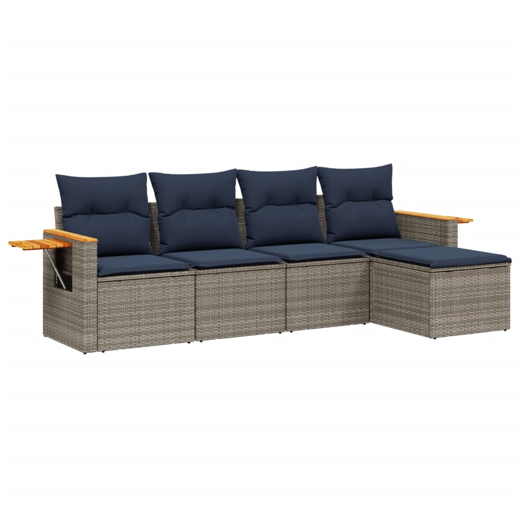 vidaXL Set canapea de grădină cu perne, 5 piese, gri, poliratan vidaXL Set canapea de grădină cu perne, 5 piese, gri, poliratan