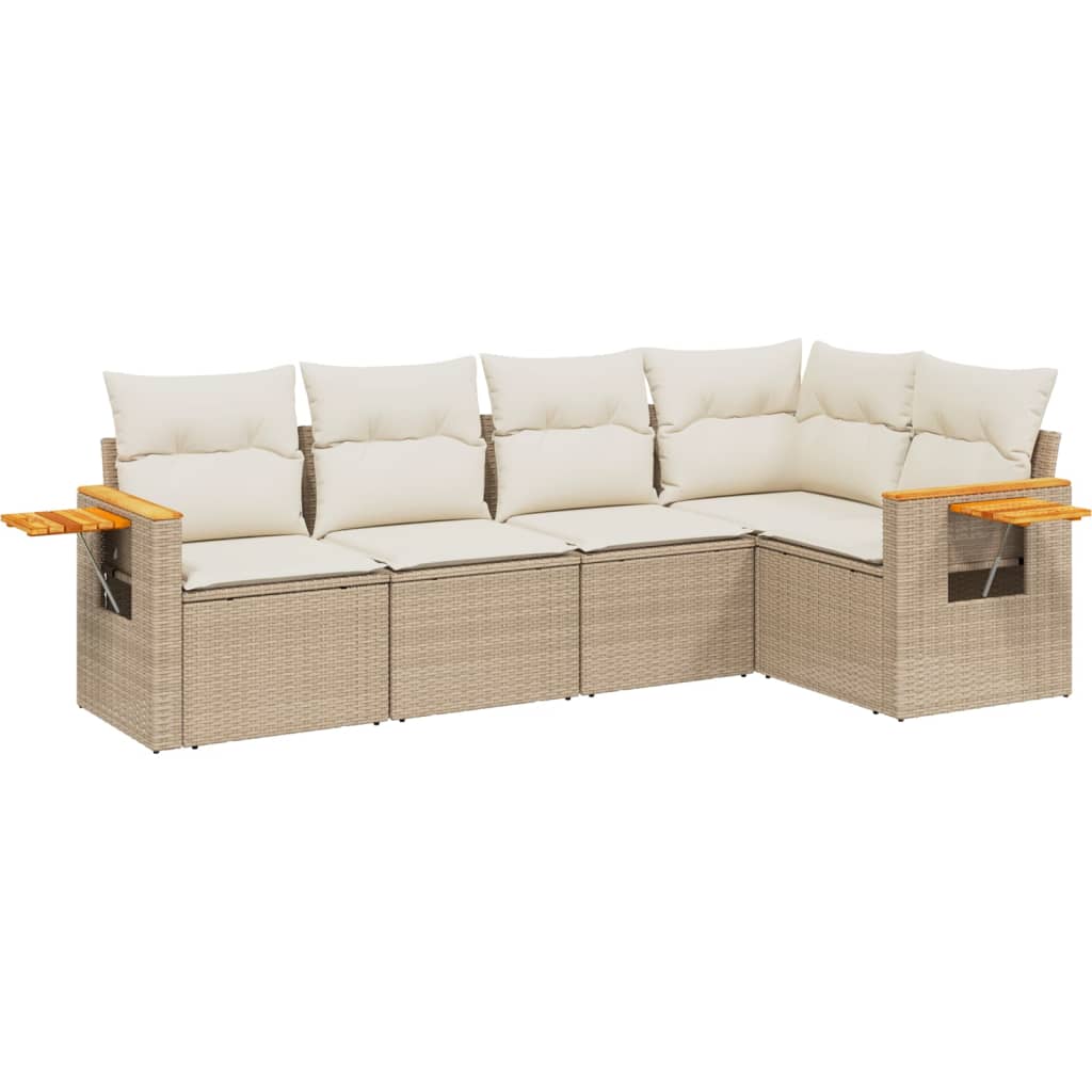 vidaXL Set canapele de grădină cu perne, 5 piese, bej, poliratan