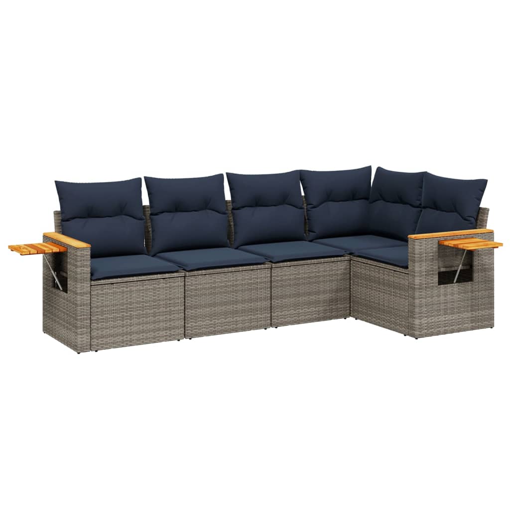 vidaXL Set canapea de grădină cu perne, 5 piese, gri, poliratan vidaXL Set canapea de grădină cu perne, 5 piese, gri, poliratan