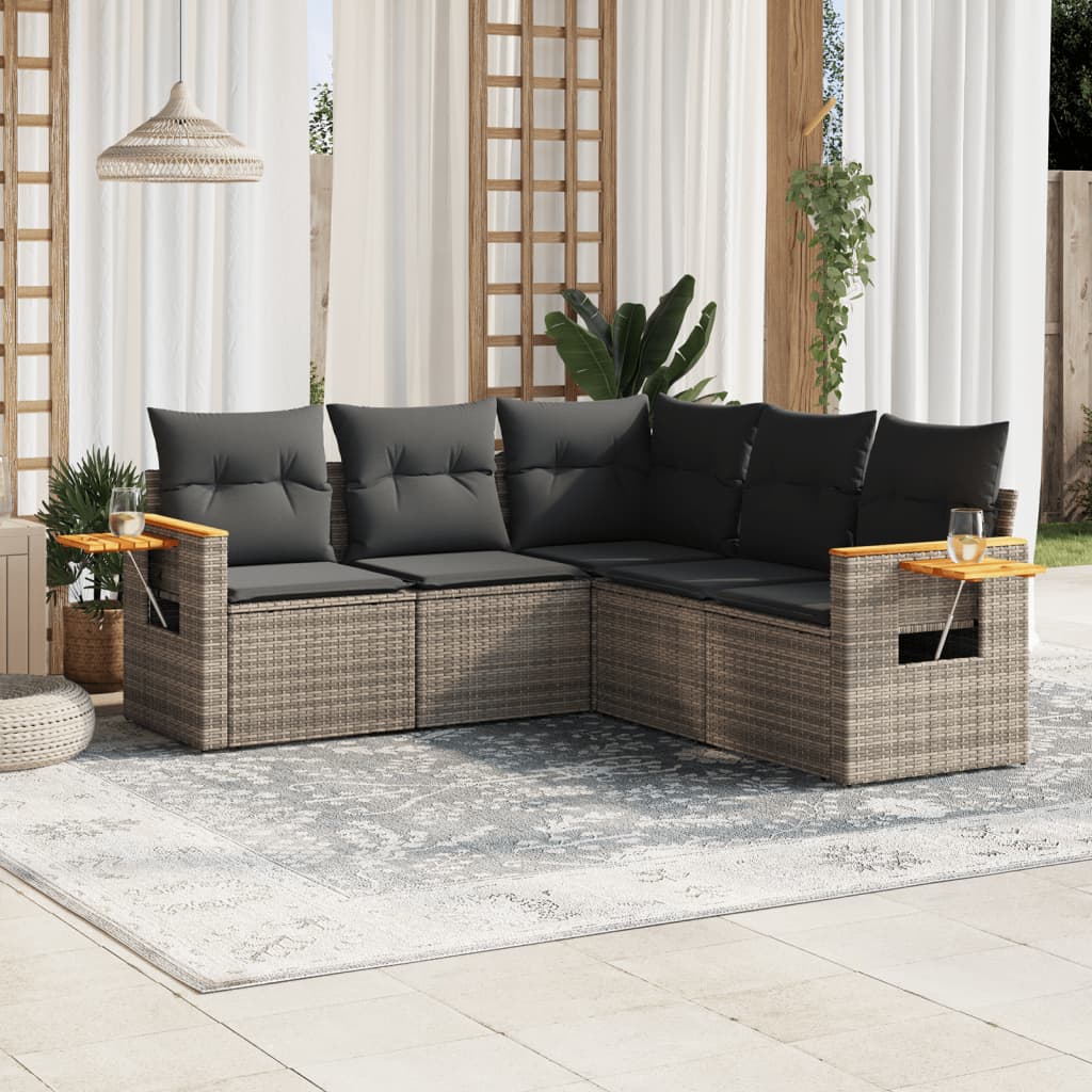 vidaXL Set canapea de grădină cu perne, 5 piese, gri, poliratan vidaXL Set canapea de grădină cu perne, 5 piese, gri, poliratan