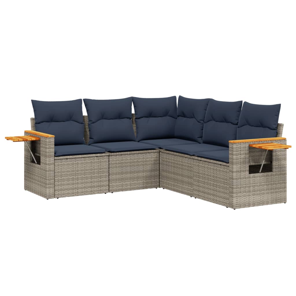 vidaXL Set canapea de grădină cu perne, 5 piese, gri, poliratan vidaXL Set canapea de grădină cu perne, 5 piese, gri, poliratan