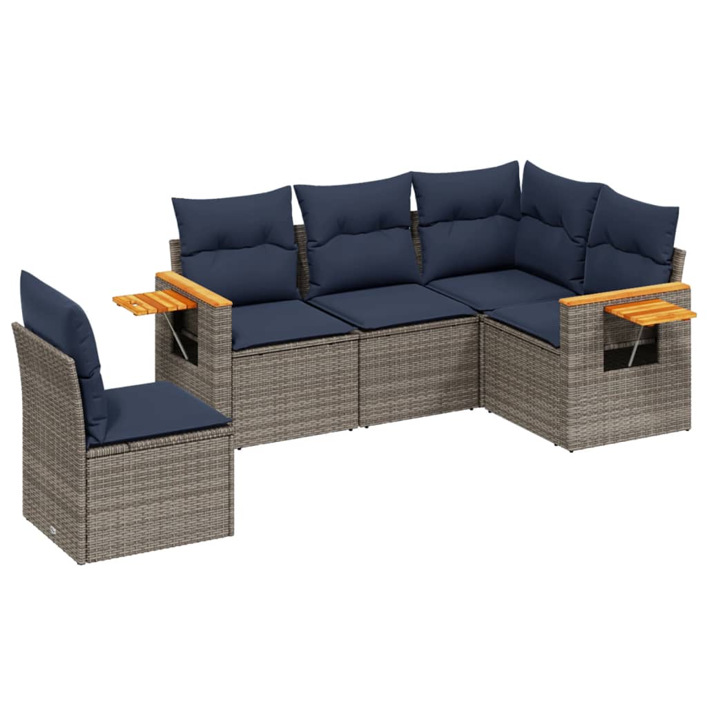 vidaXL Set canapea de grădină cu perne, 5 piese, gri, poliratan vidaXL Set canapea de grădină cu perne, 5 piese, gri, poliratan