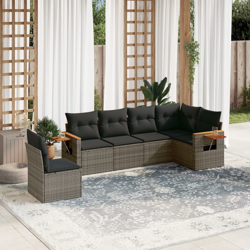 vidaXL Set mobilier grădină cu perne, 6 piese, gri, poliratan vidaXL Set mobilier grădină cu perne, 6 piese, gri, poliratan