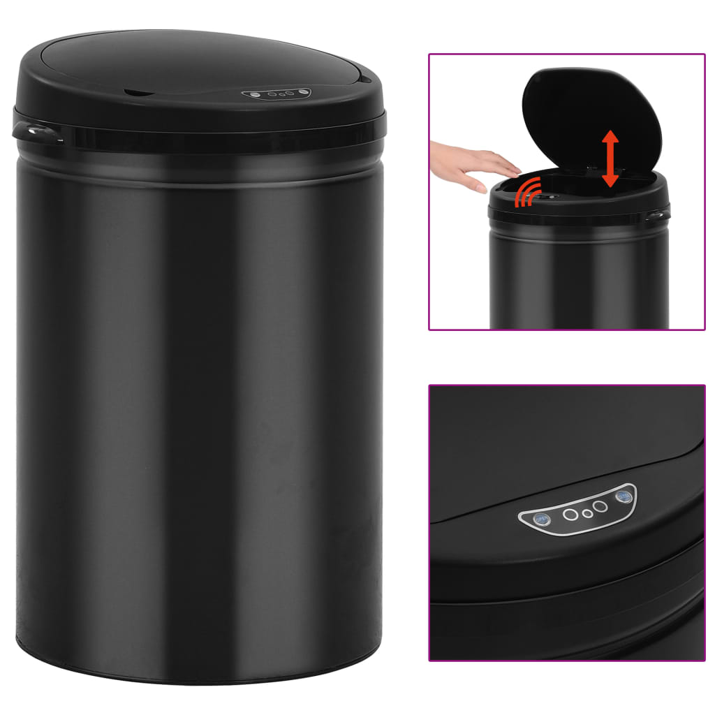 vidaXL Coș de gunoi automat cu senzor, 30 L, negru, oțel carbon vidaXL Coș de gunoi automat cu senzor, 30 L, negru, oțel carbon