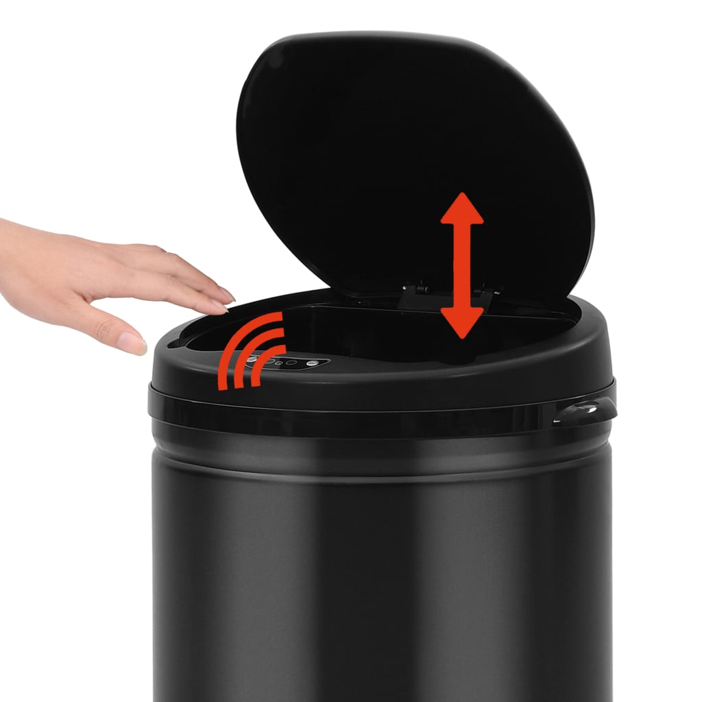 vidaXL Coș de gunoi automat cu senzor, 40 L, negru, oțel carbon vidaXL Coș de gunoi automat cu senzor, 40 L, negru, oțel carbon