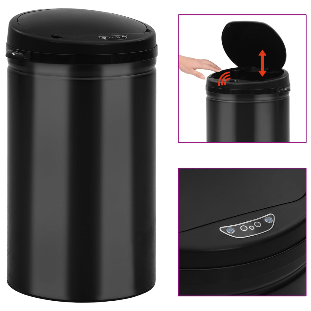 vidaXL Coș de gunoi automat cu senzor, 40 L, negru, oțel carbon vidaXL Coș de gunoi automat cu senzor, 40 L, negru, oțel carbon