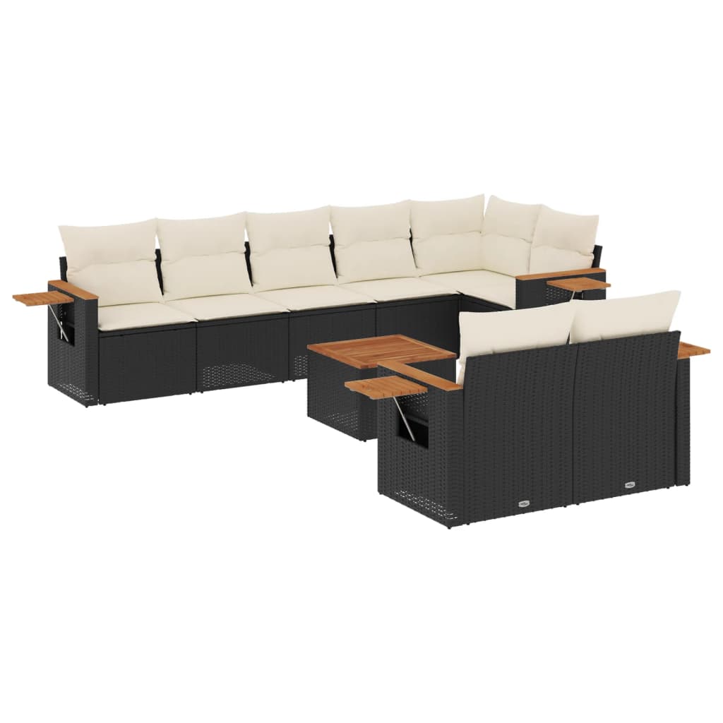 vidaXL Set mobilier de grădină cu perne, 9 piese, negru, poliratan