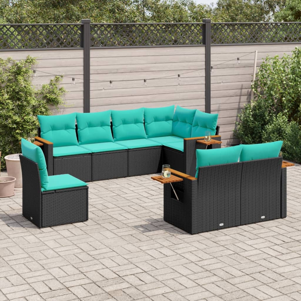 vidaXL Set mobilier de grădină cu perne, 8 piese, negru, poliratan vidaXL Set mobilier de grădină cu perne, 8 piese, negru, poliratan