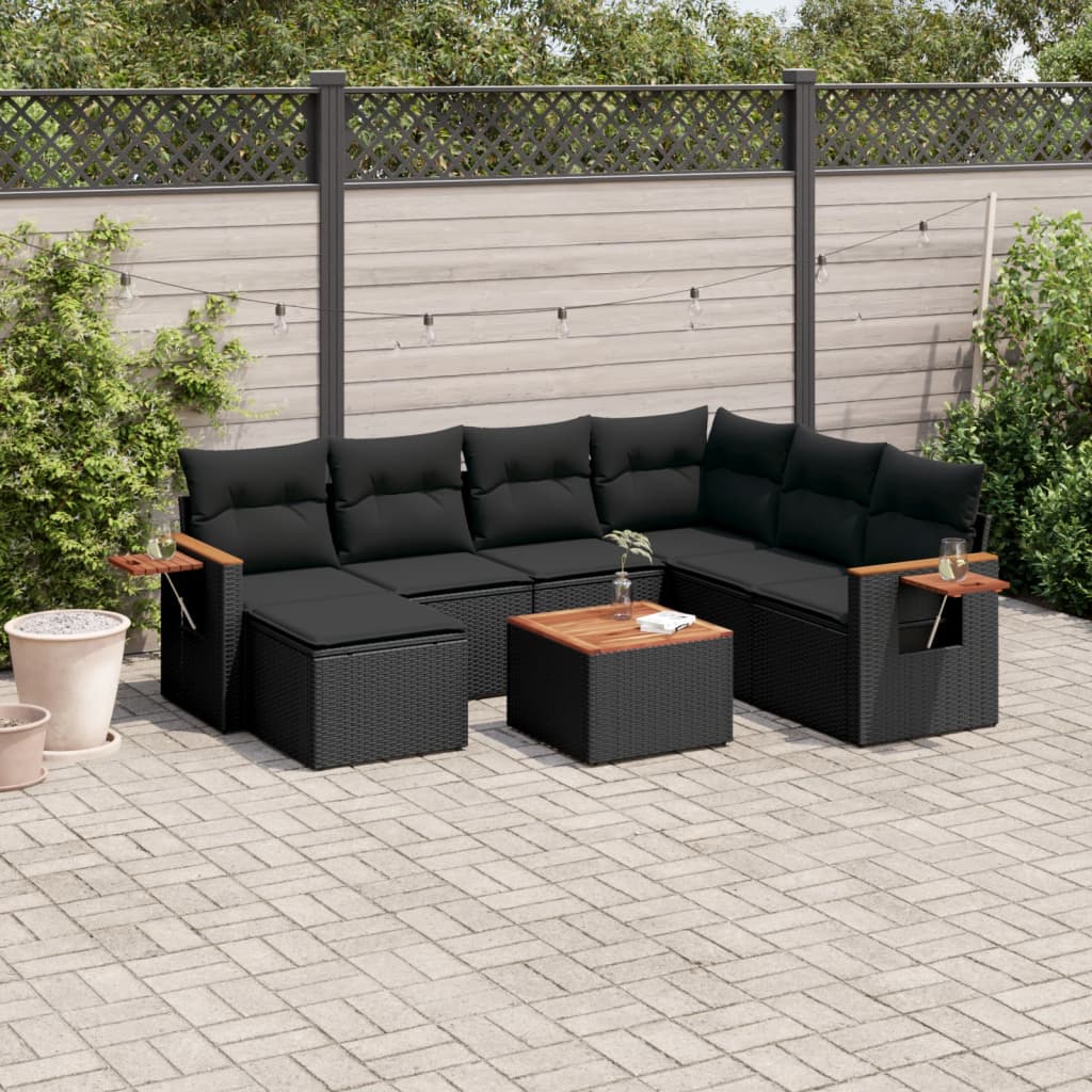 vidaXL Set mobilier de grădină cu perne, 8 piese, negru, poliratan vidaXL Set mobilier de grădină cu perne, 8 piese, negru, poliratan