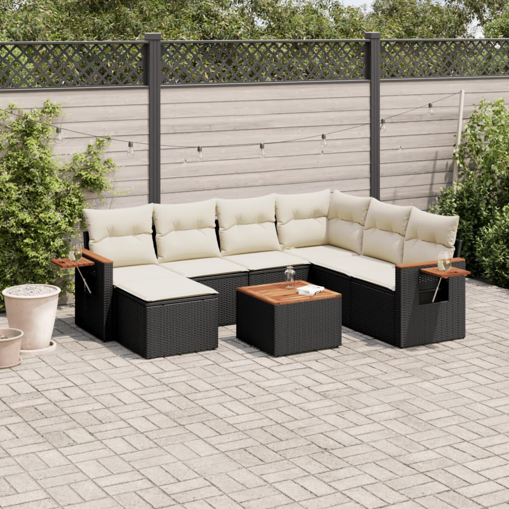 vidaXL Set mobilier de grădină cu perne, 8 piese, negru, poliratan vidaXL Set mobilier de grădină cu perne, 8 piese, negru, poliratan