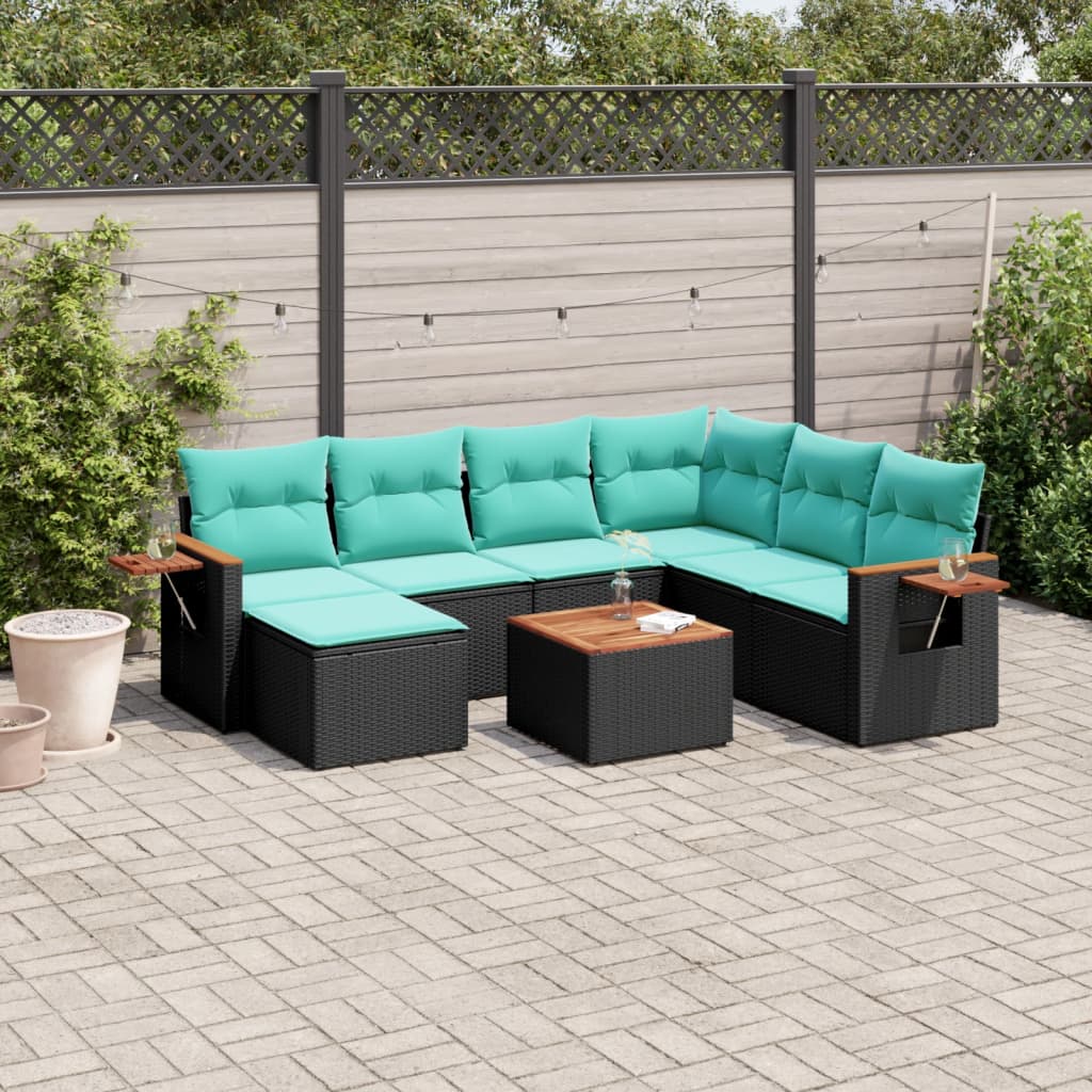 vidaXL Set mobilier de grădină cu perne, 8 piese, negru, poliratan