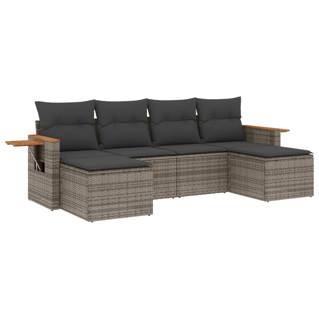 vidaXL Set mobilier grădină cu perne, 6 piese, gri, poliratan