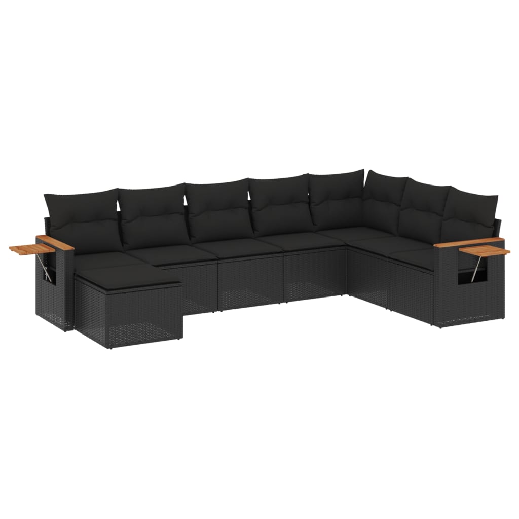 vidaXL Set mobilier de grădină cu perne, 8 piese, negru, poliratan vidaXL Set mobilier de grădină cu perne, 8 piese, negru, poliratan