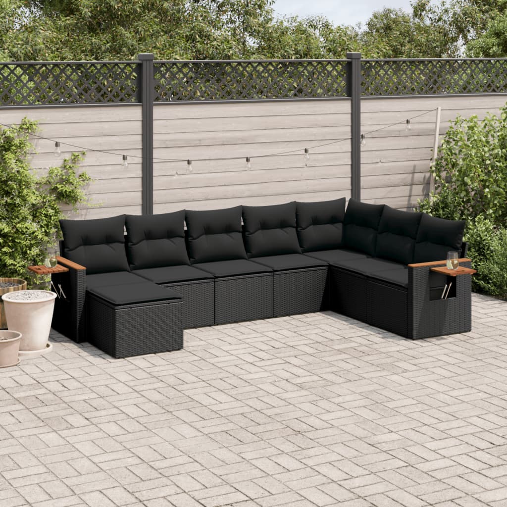 vidaXL Set mobilier de grădină cu perne, 8 piese, negru, poliratan vidaXL Set mobilier de grădină cu perne, 8 piese, negru, poliratan