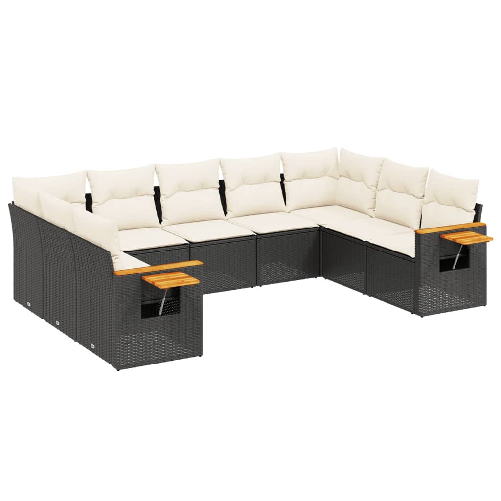 vidaXL Set mobilier de grădină cu perne, 9 piese, negru, poliratan
