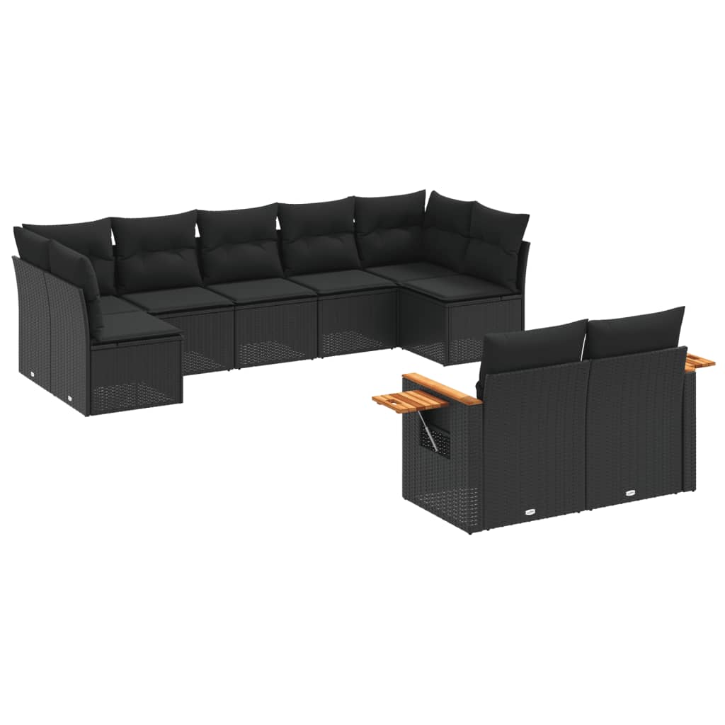 vidaXL Set mobilier de grădină cu perne, 9 piese, negru, poliratan