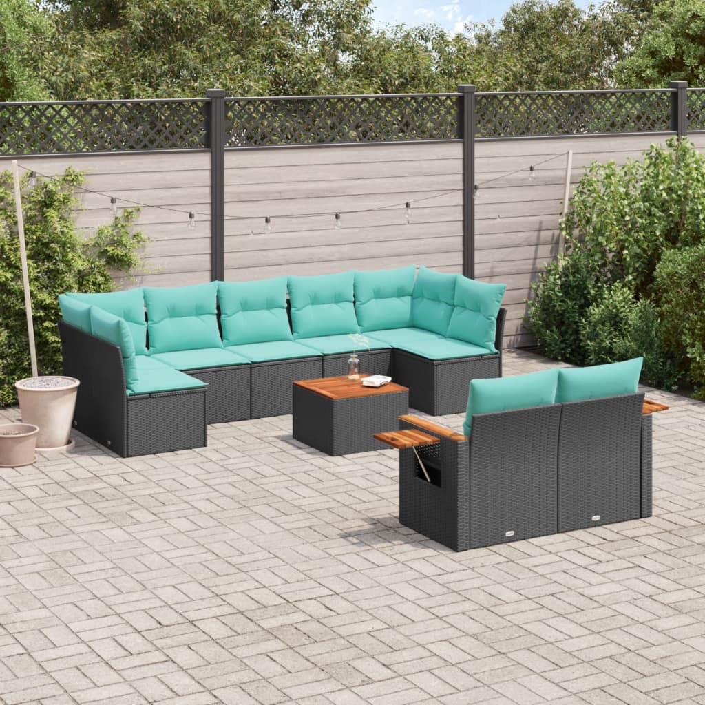 vidaXL Set canapele de grădină cu perne, 10 piese, negru, poliratan vidaXL Set canapele de grădină cu perne, 10 piese, negru, poliratan
