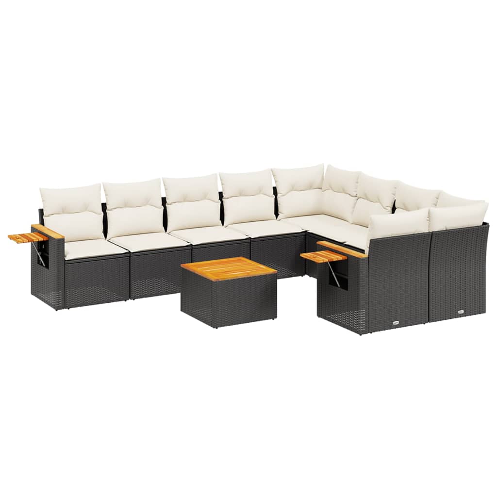 vidaXL Set canapele de grădină cu perne, 10 piese, negru, poliratan