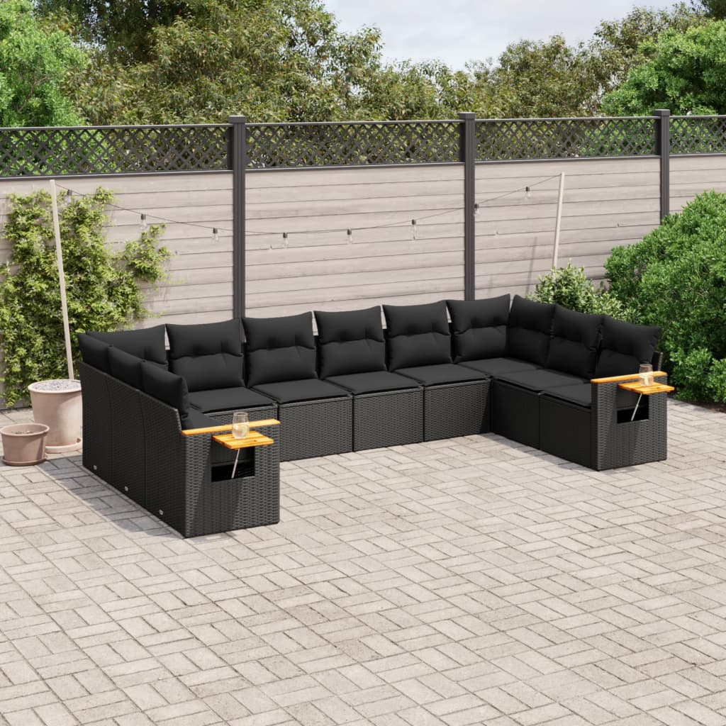 vidaXL Set canapele de grădină cu perne, 10 piese, negru, poliratan vidaXL Set canapele de grădină cu perne, 10 piese, negru, poliratan