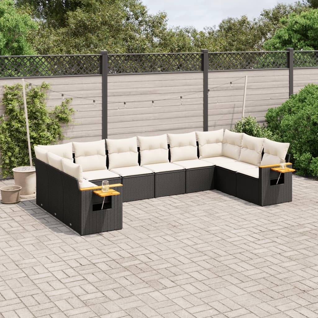 vidaXL Set canapele de grădină cu perne, 10 piese, negru, poliratan vidaXL Set canapele de grădină cu perne, 10 piese, negru, poliratan