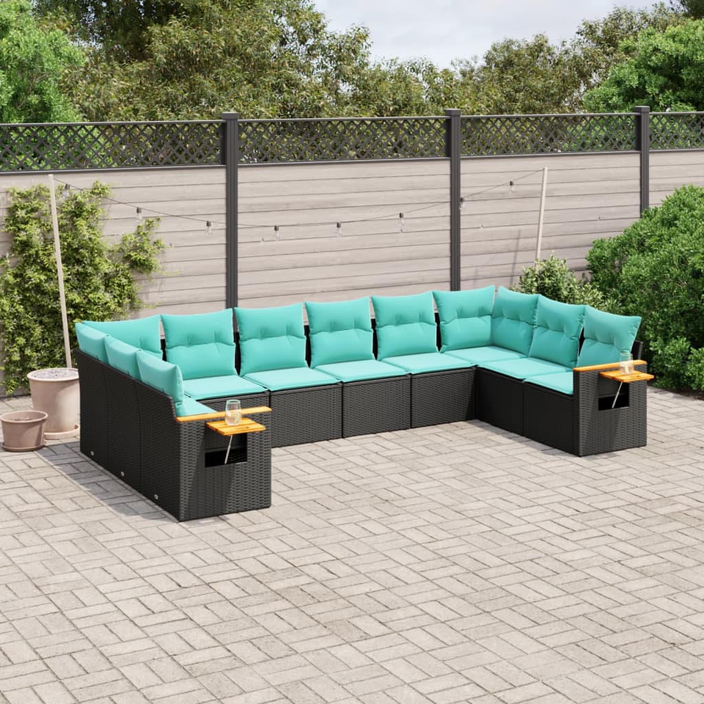 vidaXL Set canapele de grădină cu perne, 10 piese, negru, poliratan vidaXL Set canapele de grădină cu perne, 10 piese, negru, poliratan