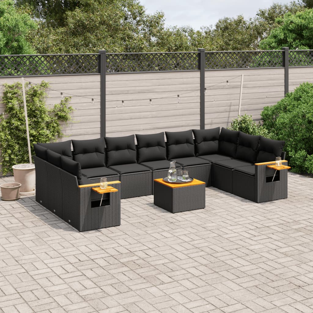 vidaXL Set canapele de grădină cu perne, 11 piese, negru, poliratan vidaXL Set canapele de grădină cu perne, 11 piese, negru, poliratan