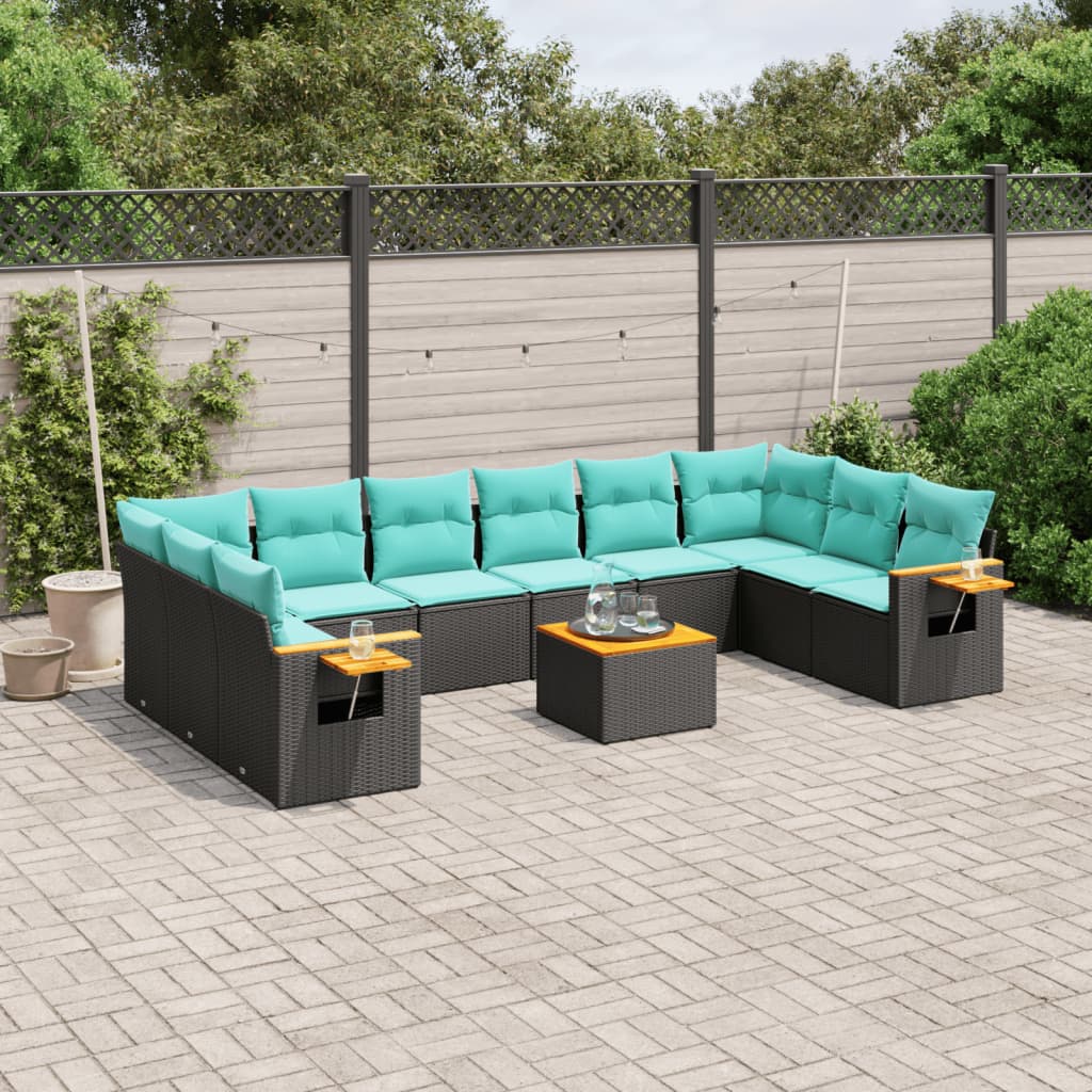 vidaXL Set canapele de grădină cu perne, 11 piese, negru, poliratan vidaXL Set canapele de grădină cu perne, 11 piese, negru, poliratan
