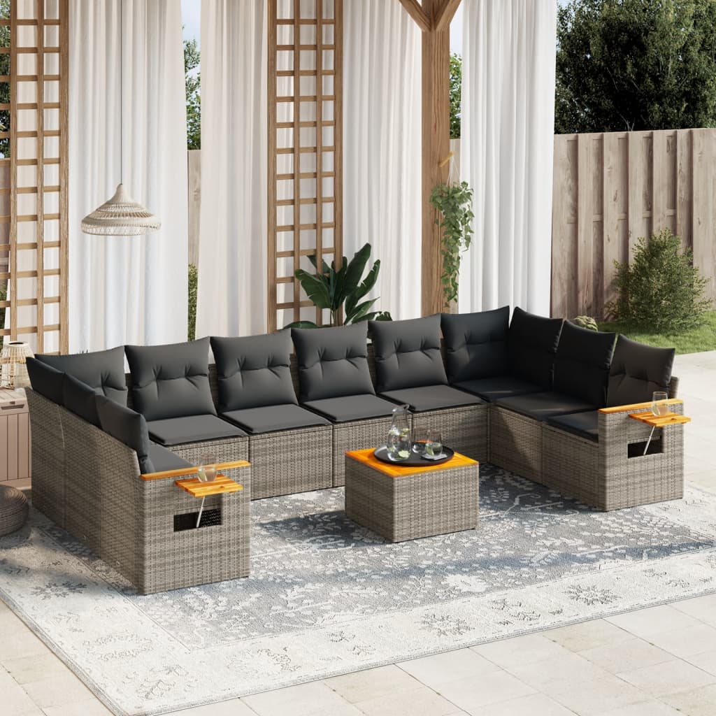 vidaXL Set canapele de grădină cu perne, 11 piese, gri, poliratan vidaXL Set canapele de grădină cu perne, 11 piese, gri, poliratan