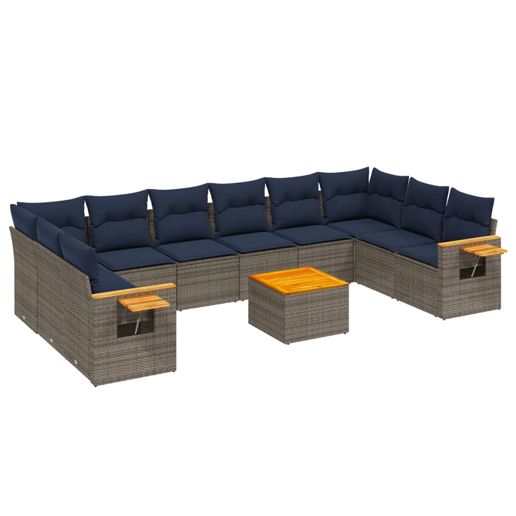 vidaXL Set canapele de grădină cu perne, 11 piese, gri, poliratan vidaXL Set canapele de grădină cu perne, 11 piese, gri, poliratan