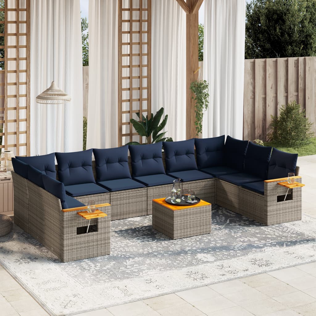 vidaXL Set canapele de grădină cu perne, 11 piese, gri, poliratan vidaXL Set canapele de grădină cu perne, 11 piese, gri, poliratan