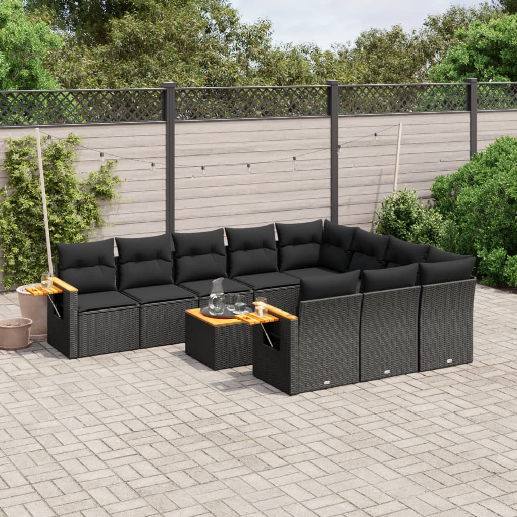 vidaXL Set canapele de grădină cu perne, 11 piese, negru, poliratan vidaXL Set canapele de grădină cu perne, 11 piese, negru, poliratan