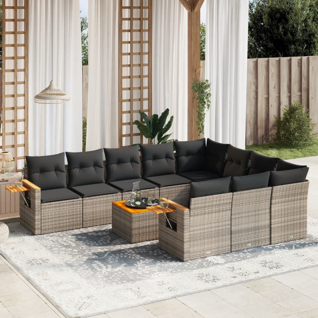 vidaXL Set canapele de grădină cu perne, 11 piese, gri, poliratan vidaXL Set canapele de grădină cu perne, 11 piese, gri, poliratan