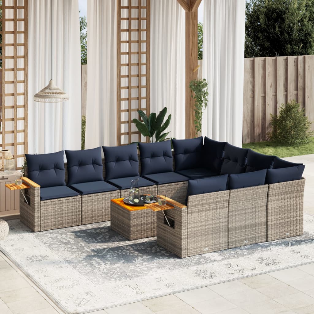 vidaXL Set canapele de grădină cu perne, 11 piese, gri, poliratan vidaXL Set canapele de grădină cu perne, 11 piese, gri, poliratan