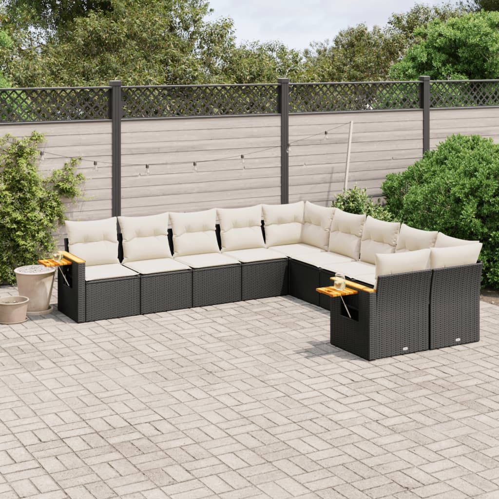 vidaXL Set canapele de grădină cu perne, 10 piese, negru, poliratan vidaXL Set canapele de grădină cu perne, 10 piese, negru, poliratan