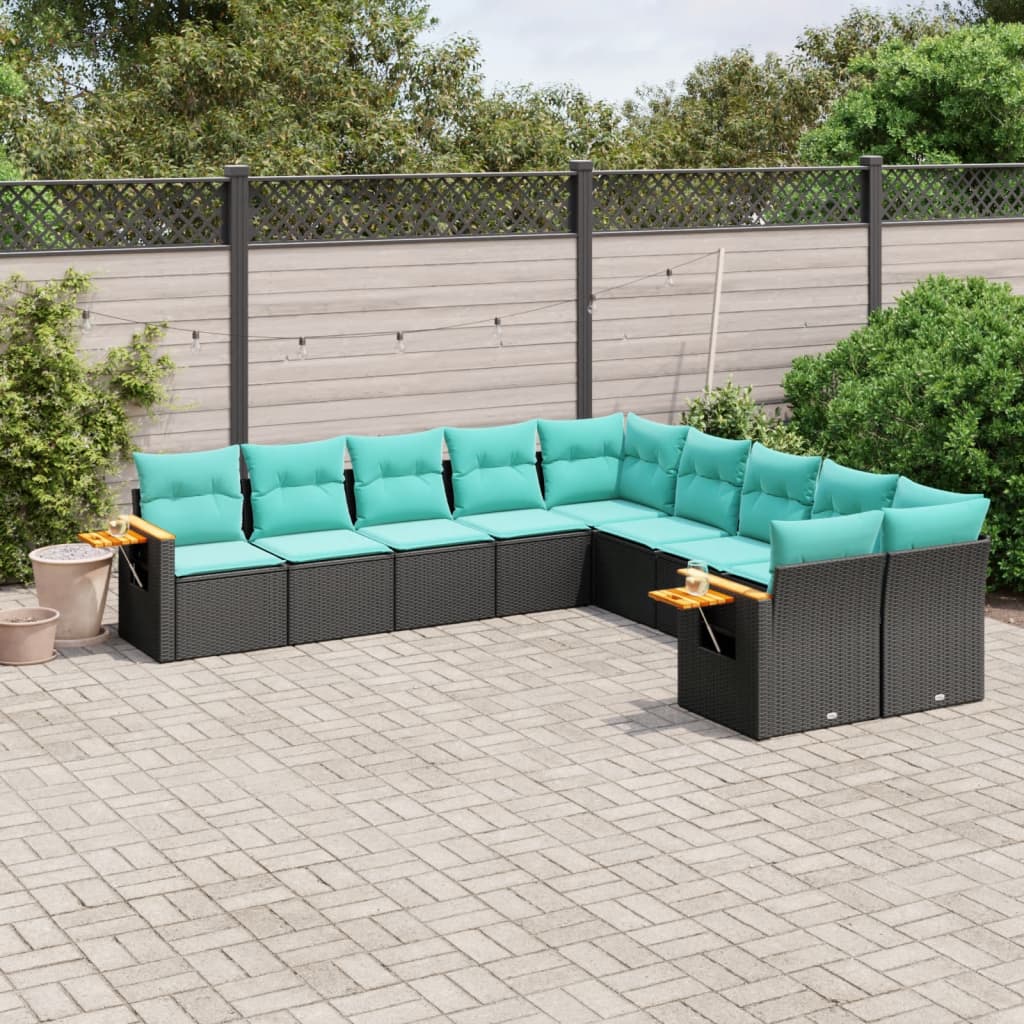 vidaXL Set canapele de grădină cu perne, 10 piese, negru, poliratan vidaXL Set canapele de grădină cu perne, 10 piese, negru, poliratan