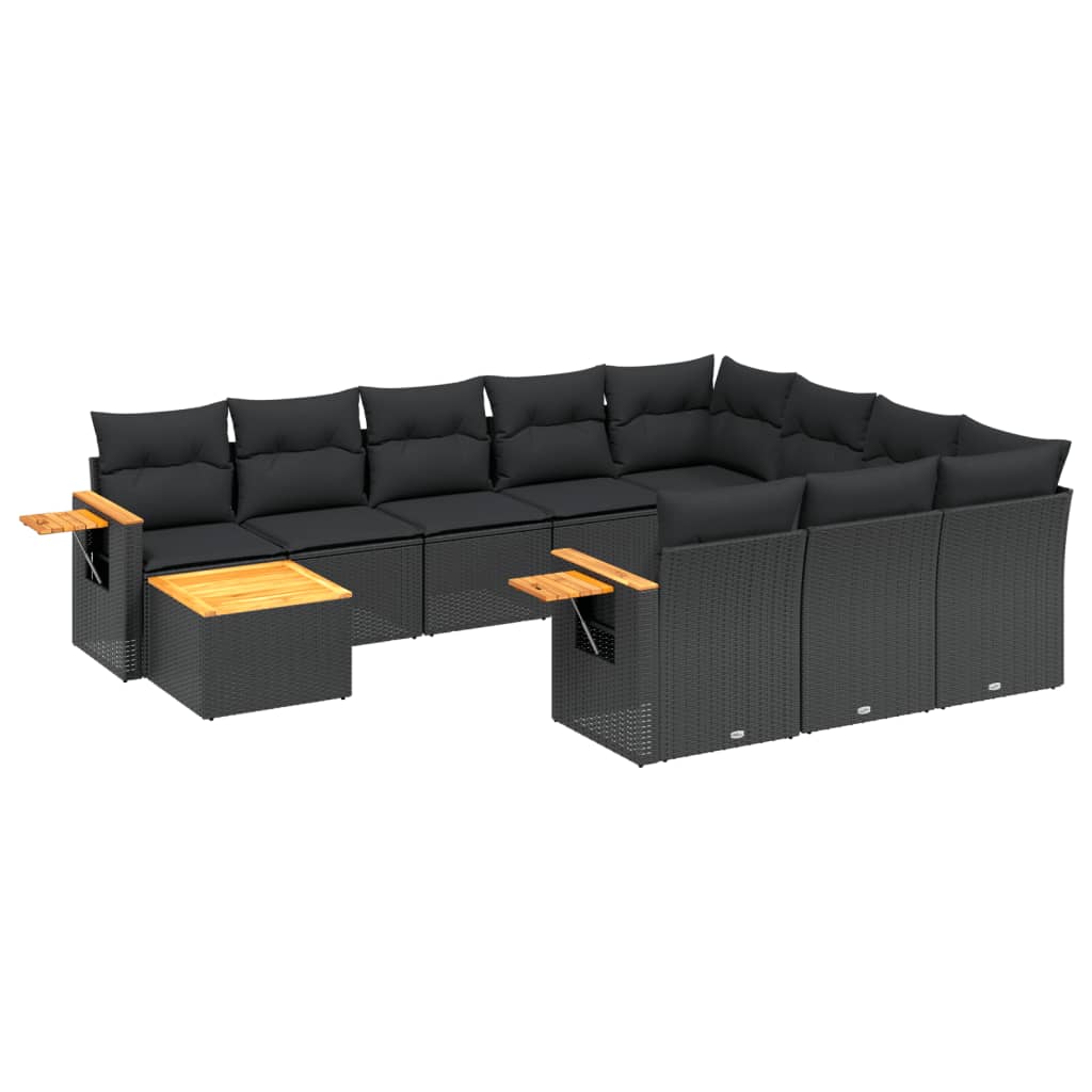vidaXL Set canapele de grădină cu perne, 11 piese, negru, poliratan