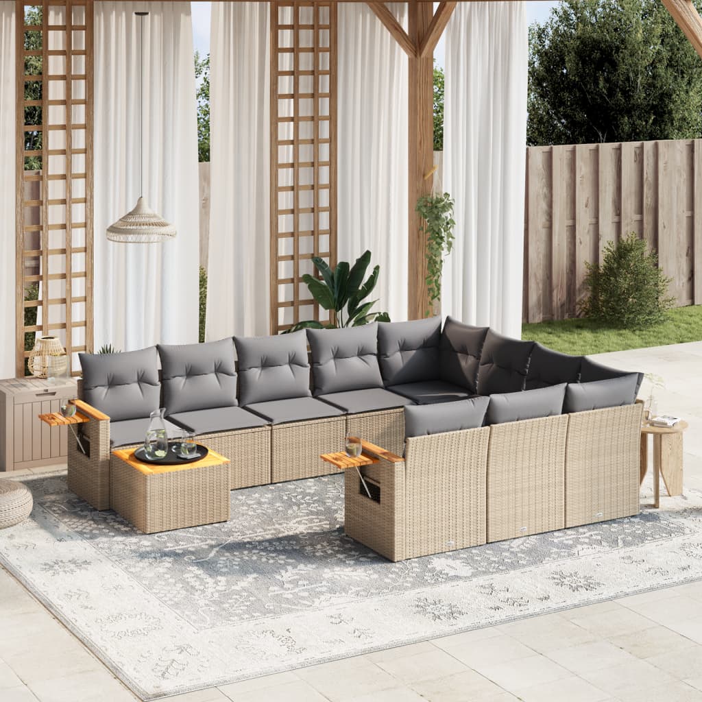 vidaXL Set canapele de grădină cu perne, 11 piese, bej, poliratan vidaXL Set canapele de grădină cu perne, 11 piese, bej, poliratan