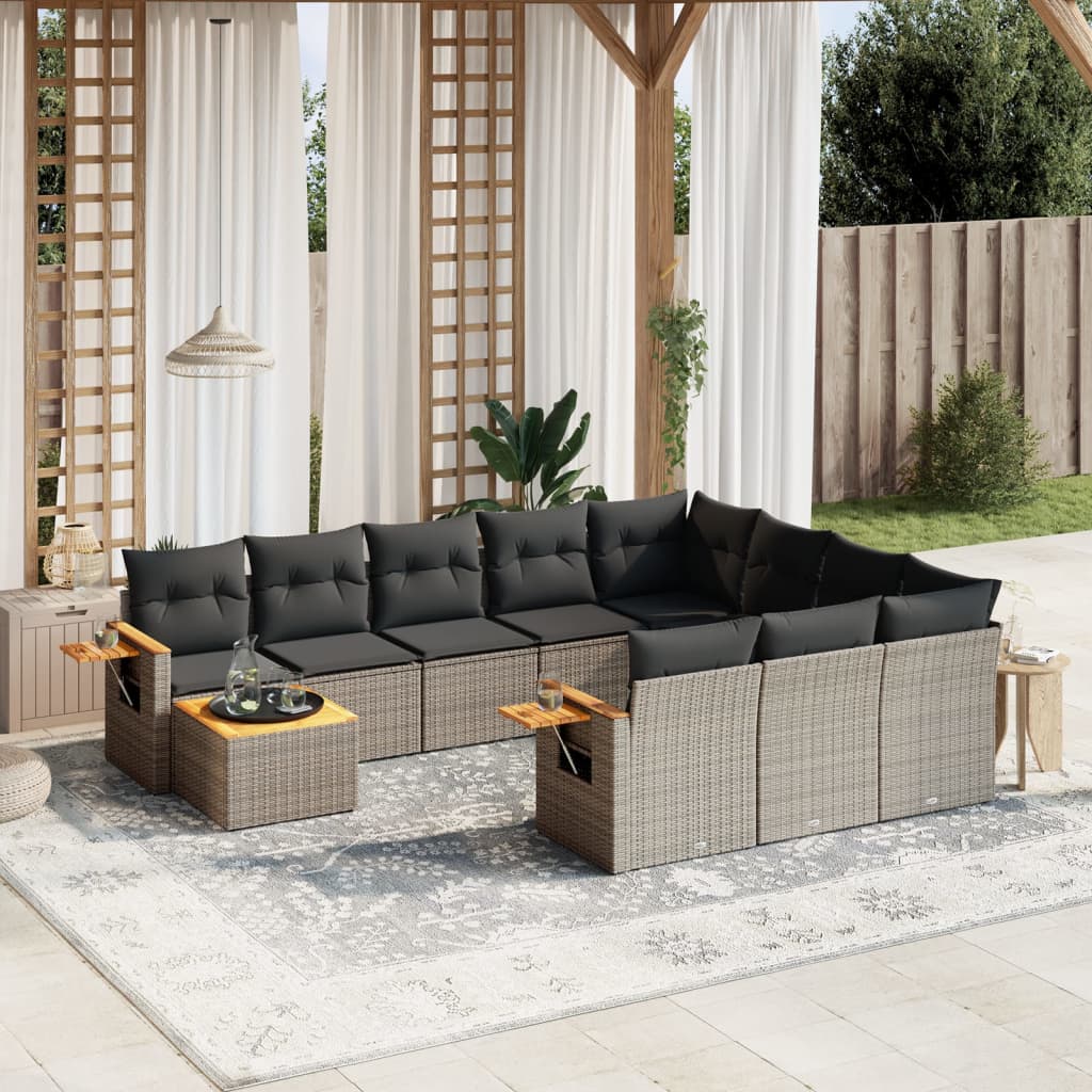 vidaXL Set canapele de grădină cu perne, 11 piese, gri, poliratan vidaXL Set canapele de grădină cu perne, 11 piese, gri, poliratan