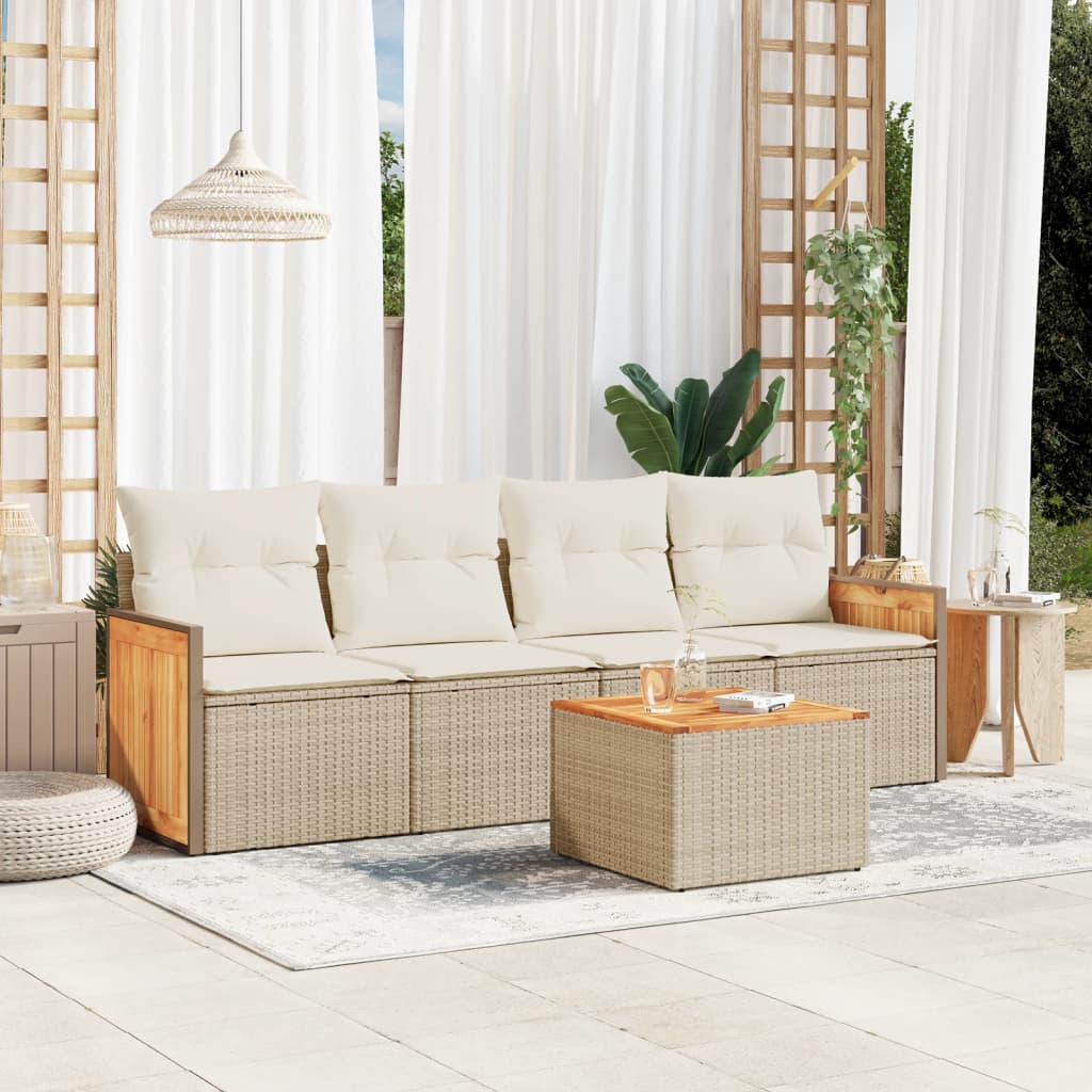 vidaXL Set canapele de grădină cu perne, 5 piese, bej, poliratan vidaXL Set canapele de grădină cu perne, 5 piese, bej, poliratan