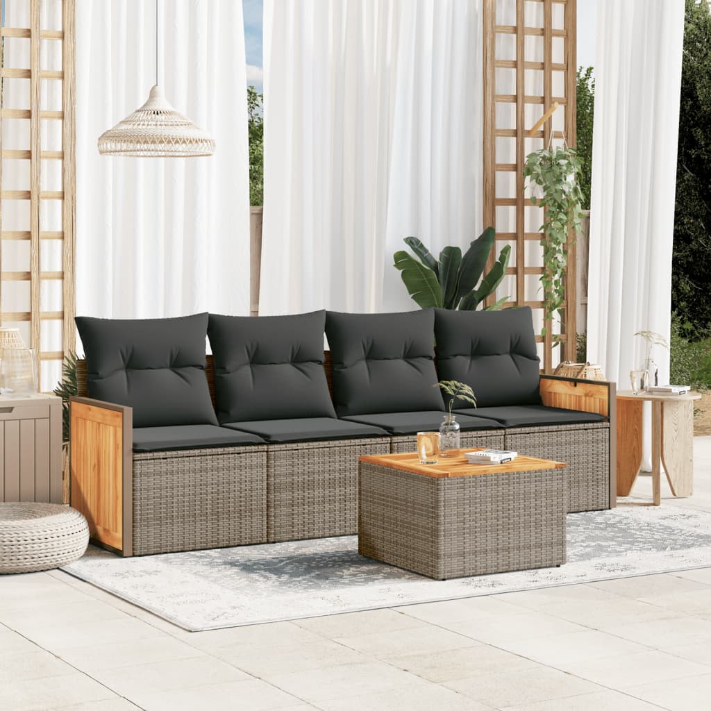 vidaXL Set canapea de grădină cu perne, 5 piese, gri, poliratan vidaXL Set canapea de grădină cu perne, 5 piese, gri, poliratan