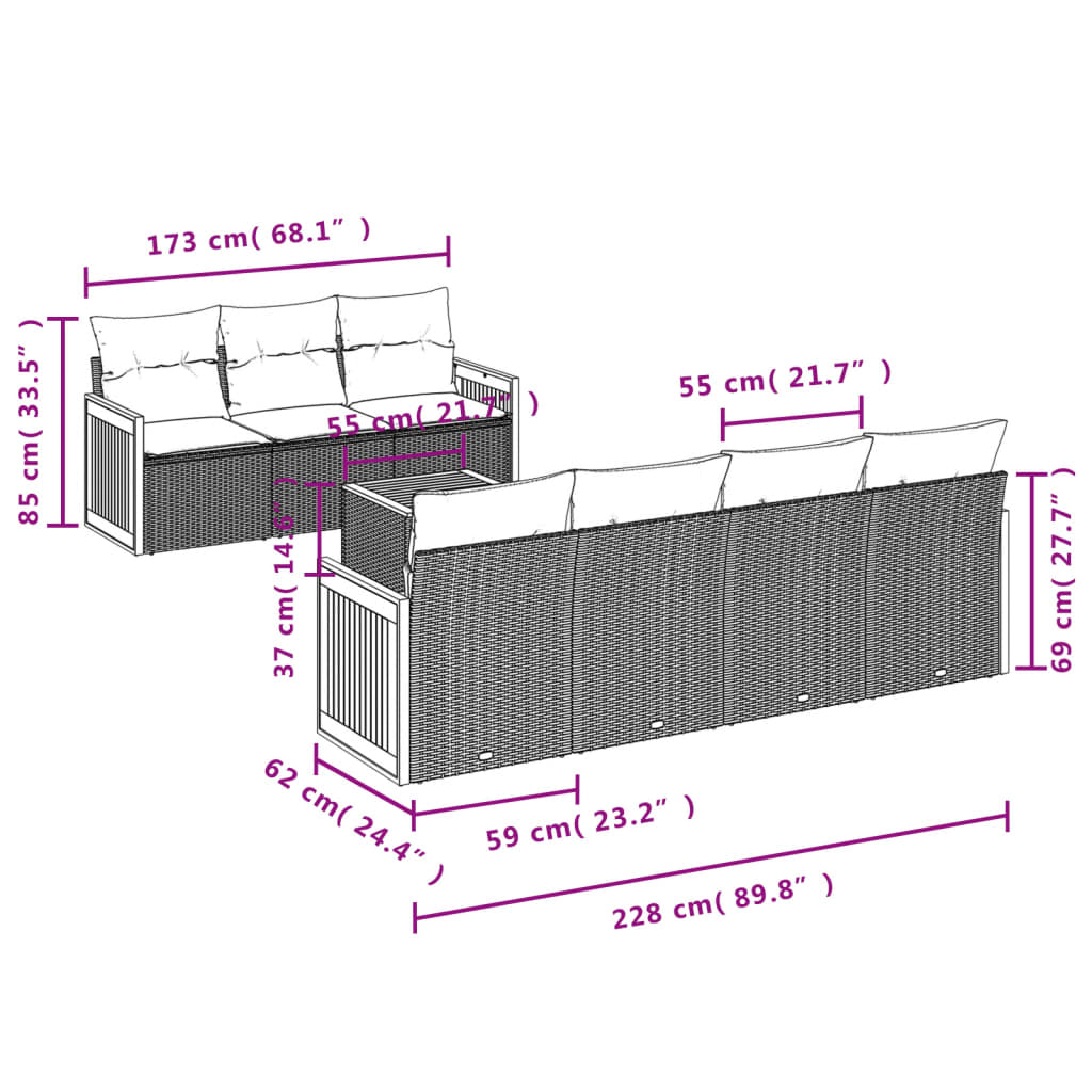 vidaXL Set mobilier de grădină cu perne, 8 piese, negru, poliratan vidaXL Set mobilier de grădină cu perne, 8 piese, negru, poliratan