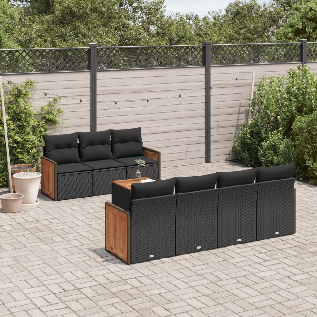 vidaXL Set mobilier de grădină cu perne, 8 piese, negru, poliratan vidaXL Set mobilier de grădină cu perne, 8 piese, negru, poliratan