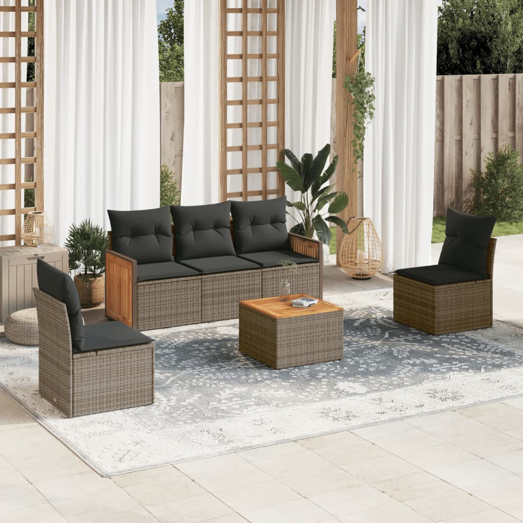 vidaXL Set mobilier grădină cu perne, 6 piese, gri, poliratan vidaXL Set mobilier grădină cu perne, 6 piese, gri, poliratan