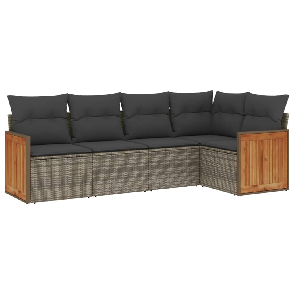 vidaXL Set canapea de grădină cu perne, 5 piese, gri, poliratan vidaXL Set canapea de grădină cu perne, 5 piese, gri, poliratan