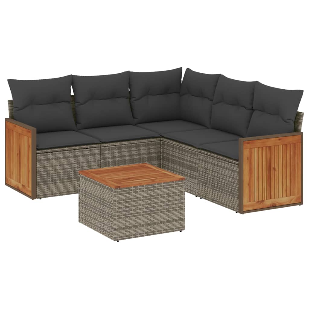vidaXL Set mobilier grădină cu perne, 6 piese, gri, poliratan vidaXL Set mobilier grădină cu perne, 6 piese, gri, poliratan