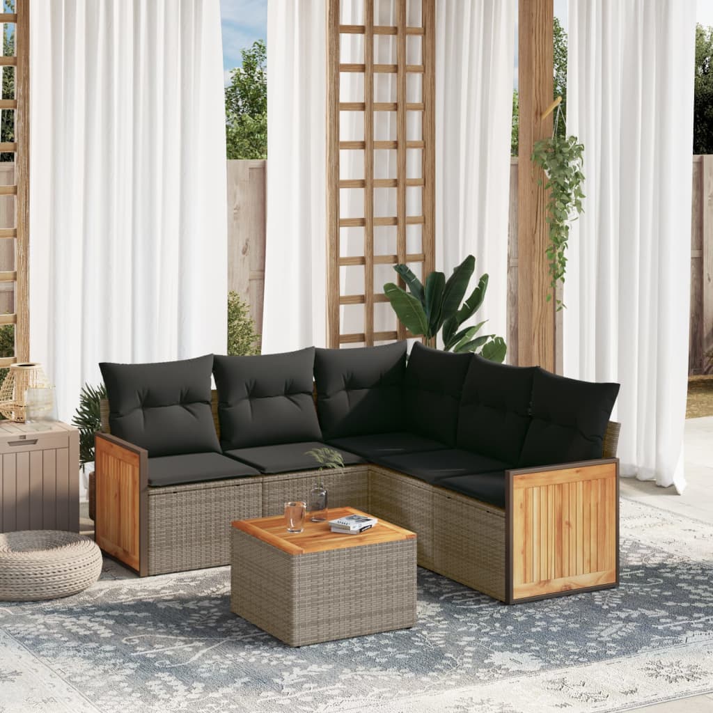 vidaXL Set mobilier grădină cu perne, 6 piese, gri, poliratan vidaXL Set mobilier grădină cu perne, 6 piese, gri, poliratan