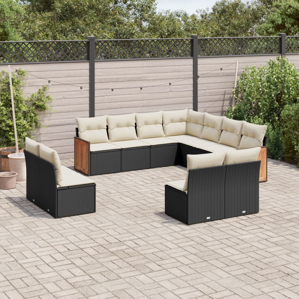 vidaXL Set canapele de grădină cu perne, 11 piese, negru, poliratan vidaXL Set canapele de grădină cu perne, 11 piese, negru, poliratan
